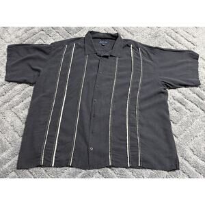 Joseph & Feiss Mens 100% Silk Embroidered Button Up Shirt 3X Black/Cream